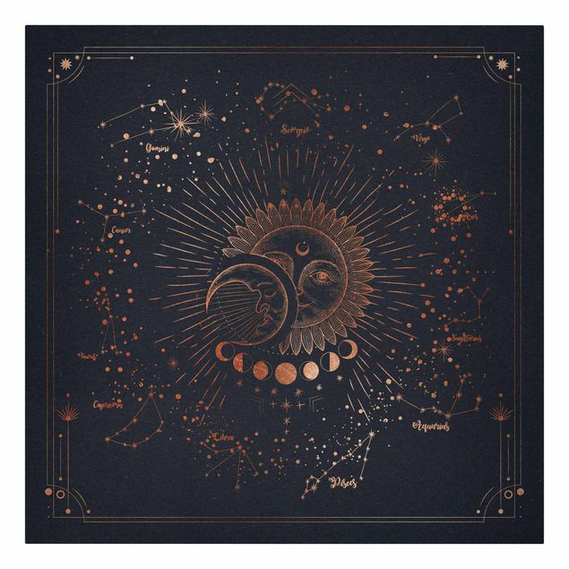Prints modern Astrology Sun Moon And Stars Blue Gold