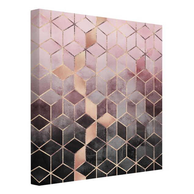 3D wall art Pink Grey Golden Geometry