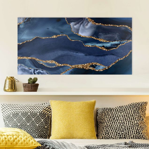 Kitchen Golden Glitter Waves Blue Backdrop