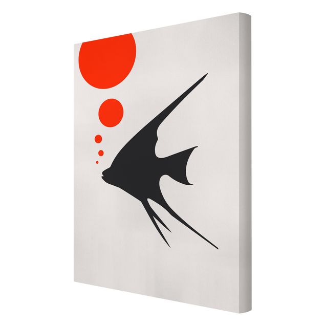 Black and white canvas art Fish With Red Bubbles