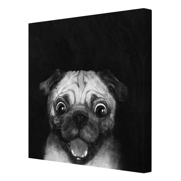 Black and white canvas art Illustration Dog Pug Painting On Black And White