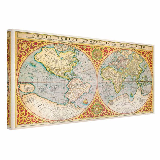 Canvas maps Historic World Map Orbis Descriptio Terrare Compendiosa