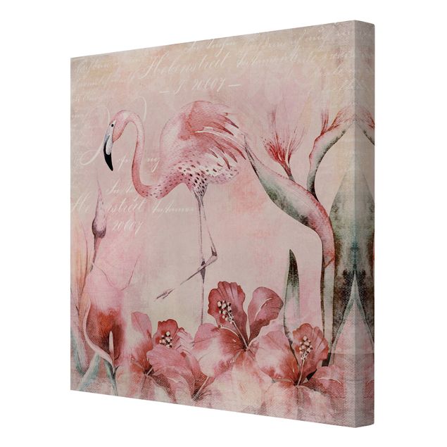 Prints pink Shabby Chic Collage - Flamingo