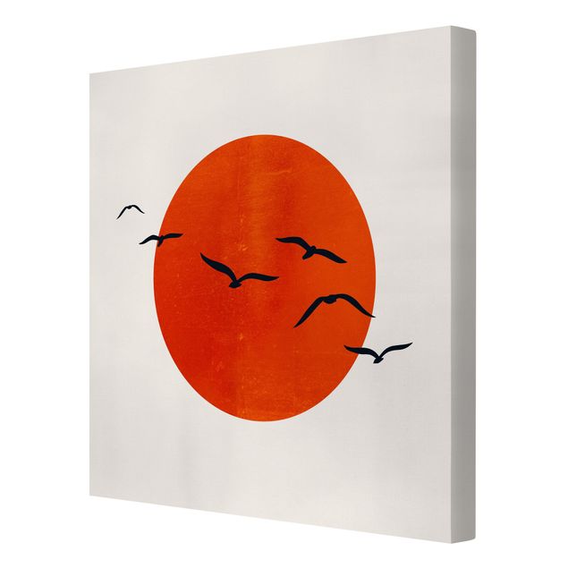 Canvas art Flock Of Birds In Front Of Red Sun I