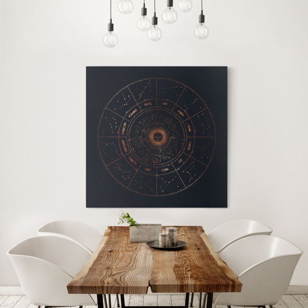 Printable world map Astrology The 12 Zodiak Signs Blue Gold