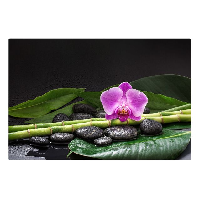 Canvas bamboo Green Bamboo With Orchid Flower