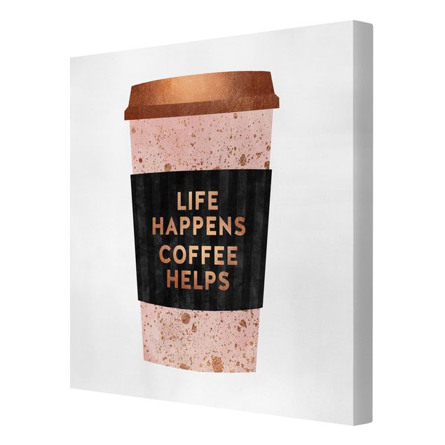Pink art canvas Life Happens Coffee Helps Gold