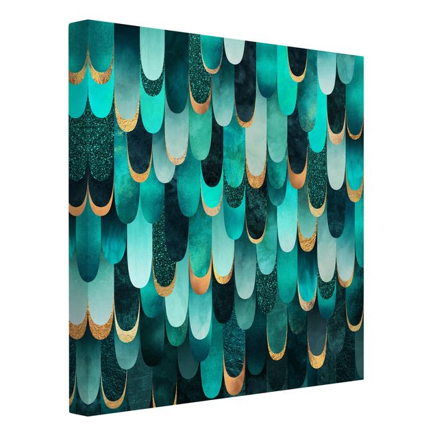 Canvas art Feathers Gold Turquoise