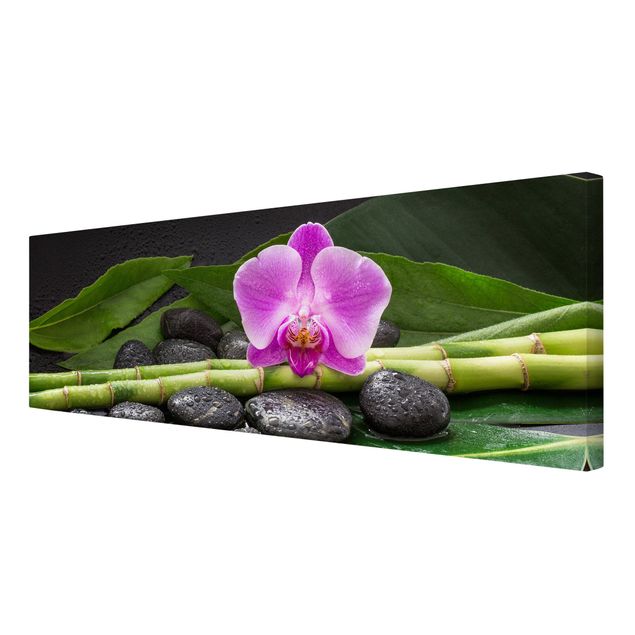 Canvas stone Green Bamboo With Orchid Flower