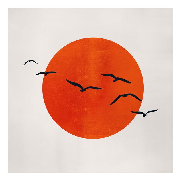 Art prints Flock Of Birds In Front Of Red Sun I
