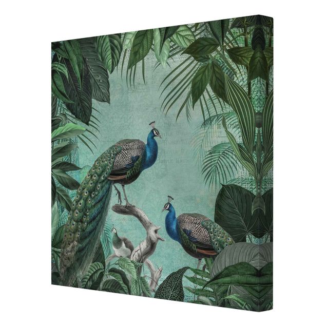 Wall art turquoise Shabby Chic Collage - Noble Peacock