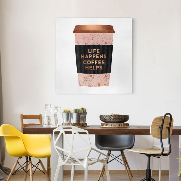 Art posters Life Happens Coffee Helps Gold