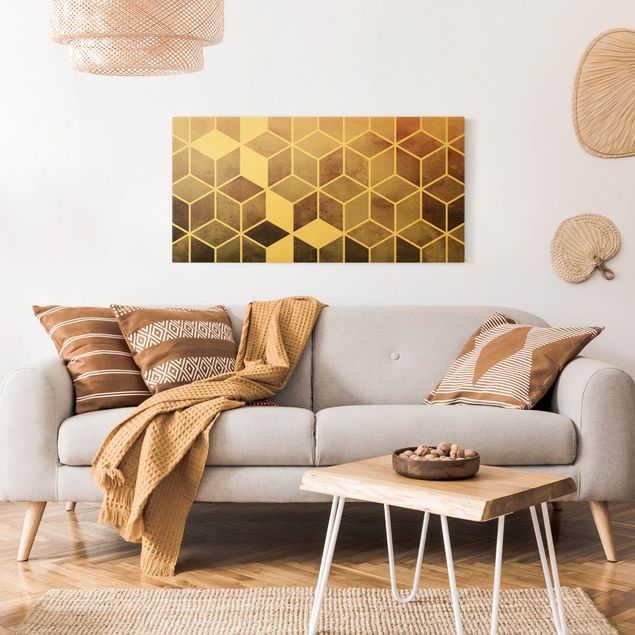 Abstract canvas wall art Golden Geometry - Pink Gray