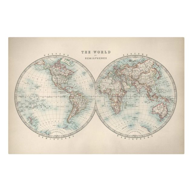 Prints Vintage World Map The Two Hemispheres