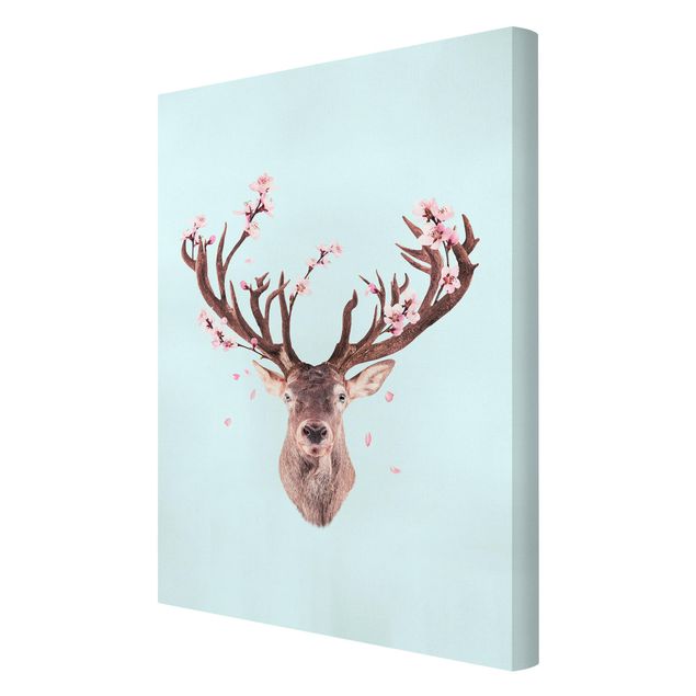 Turquoise prints Deer With Cherry Blossoms