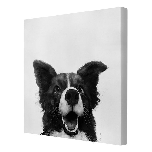 Wall art black and white Illustration Dog Border Collie Black And White Painting