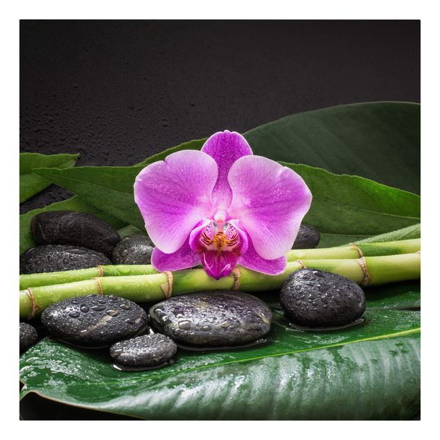 Canvas bamboo Green Bamboo With Orchid Flower