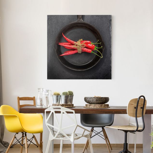 Canvas art Red Chili Bundles In Pan On Slate