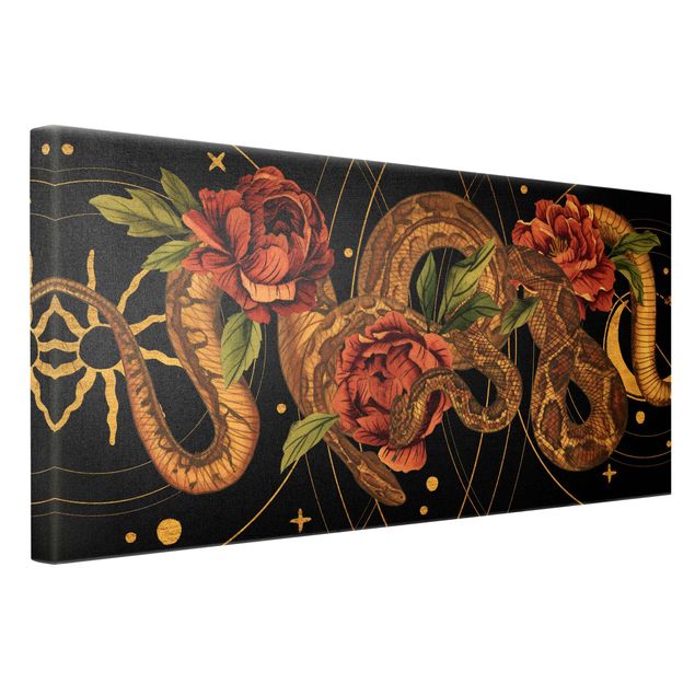 Canvas prints Snakes With Roses On Black And Gold I