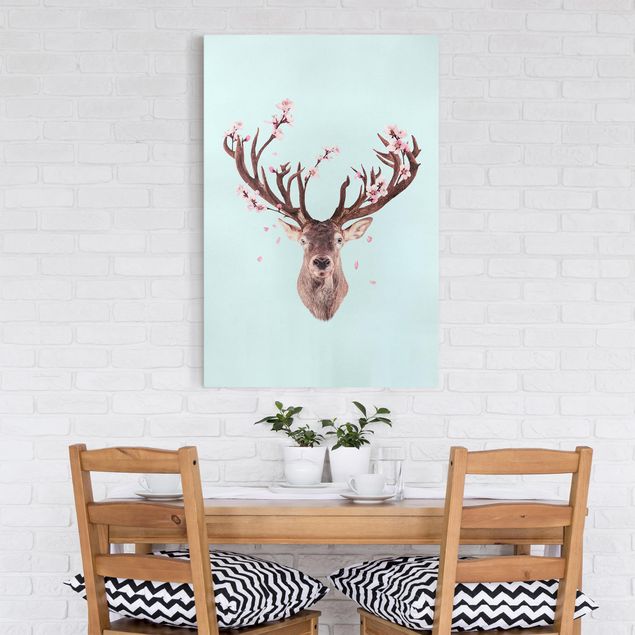 Deer canvas Deer With Cherry Blossoms
