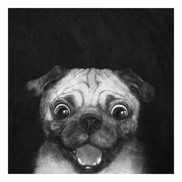 Canvas prints art print Illustration Dog Pug Painting On Black And White