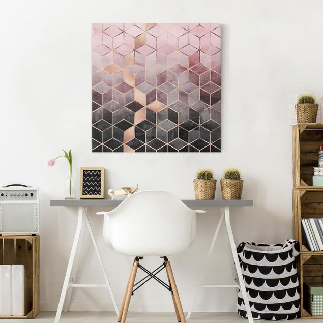 Art prints Pink Grey Golden Geometry