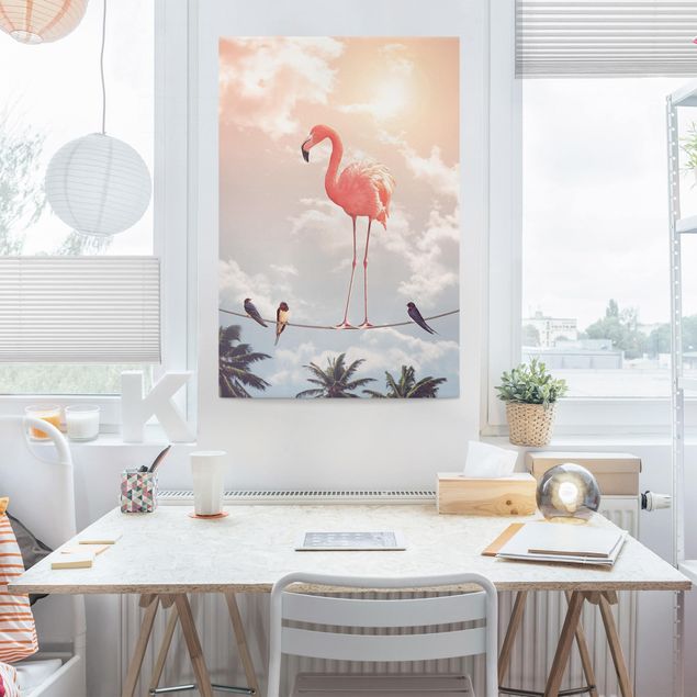 Canvas prints birds Sky With Flamingo
