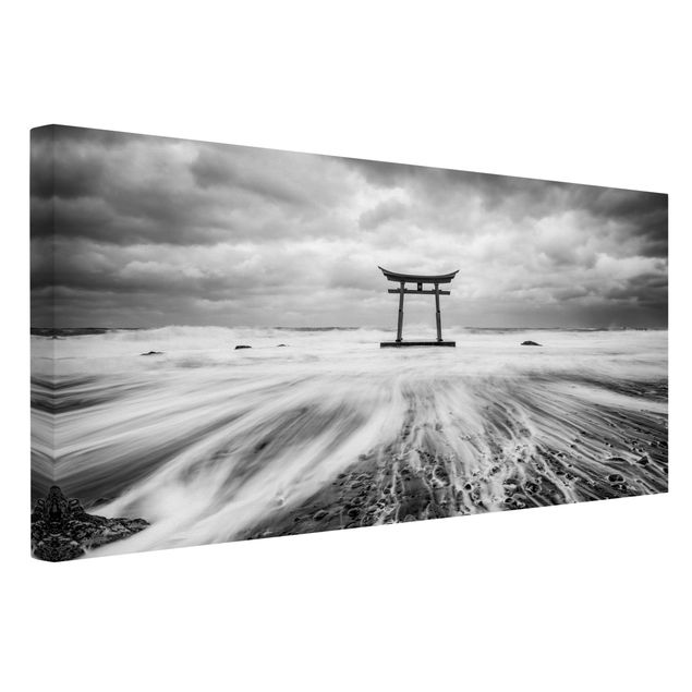 Black and white canvas art Japanese Torii In The Ocean