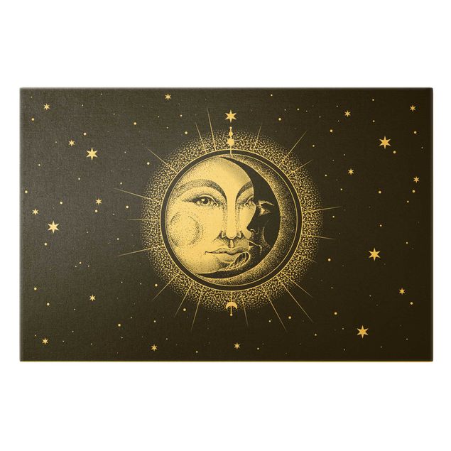 Prints Vintage Sun And Moon Illustration