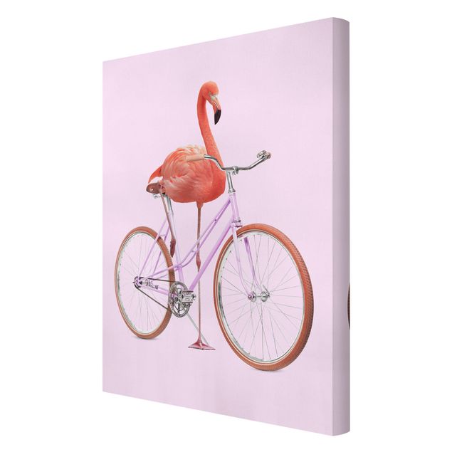 Pink wall art Flamingo With Bicycle