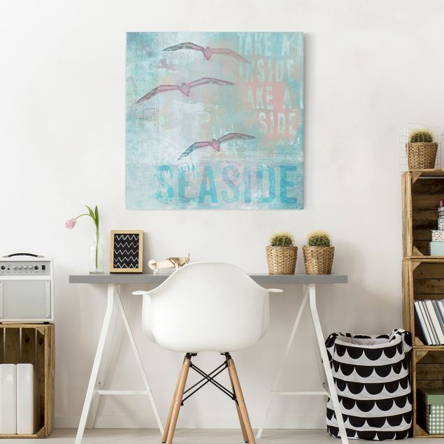 Art posters Shabby Chic Collage - Seagulls