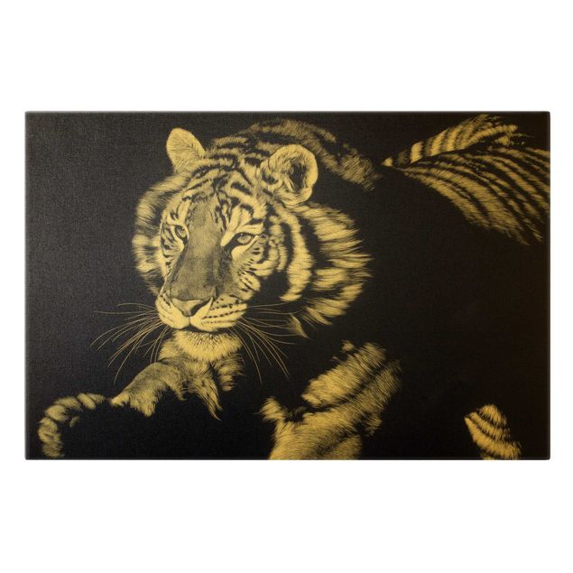 Black and white canvas art Tiger In The Sunlight On Black