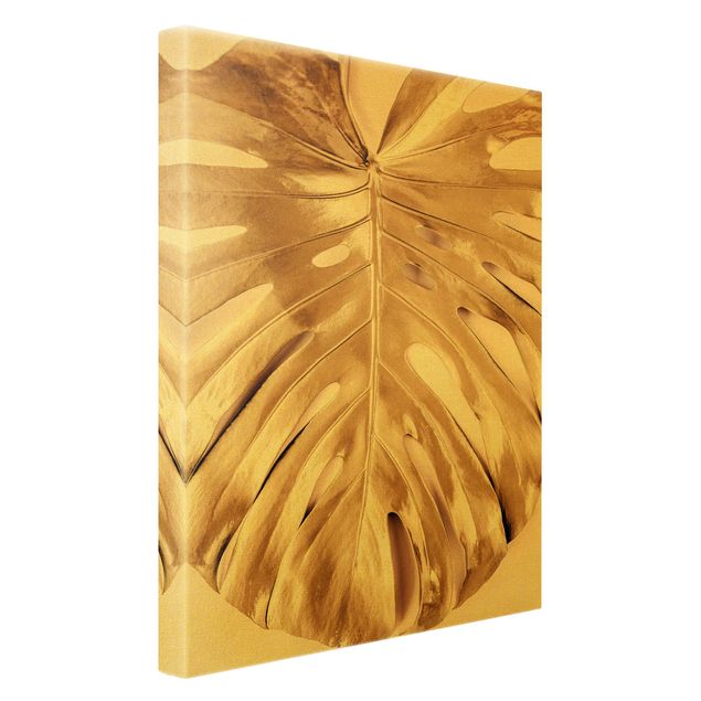 Wall art prints Golden Monstera Leaves On Pink