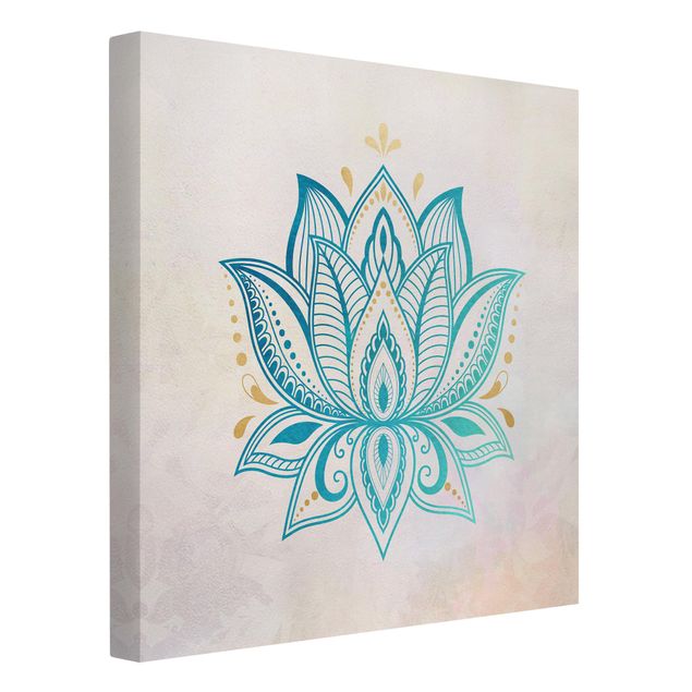 Spiritual canvas wall art Lotus Illustration Mandala Gold Blue