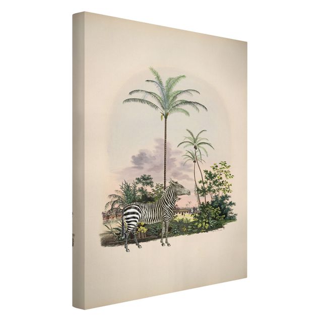 Sunset canvas wall art Zebra Front Of Palm Trees Illustration