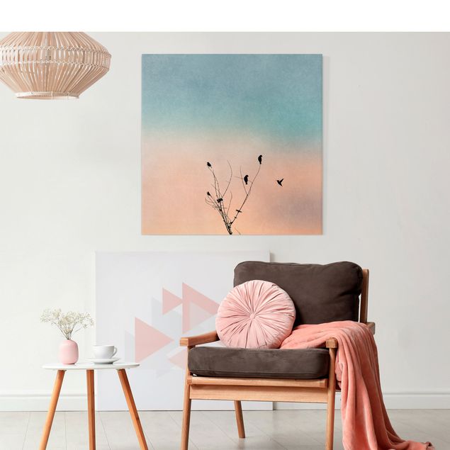 Sunset canvas wall art Birds In Front Of Rose Sun II