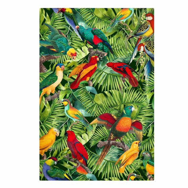 Canvas art prints Colourful Collage - Parrots In The Jungle