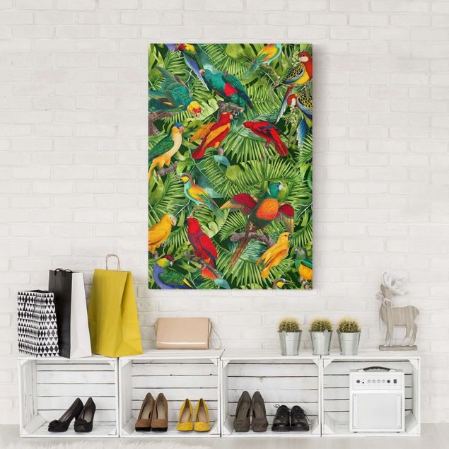 Safari animal prints Colourful Collage - Parrots In The Jungle