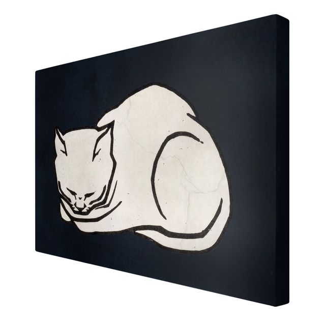Canvas black and white Sleeping Cat Illustration