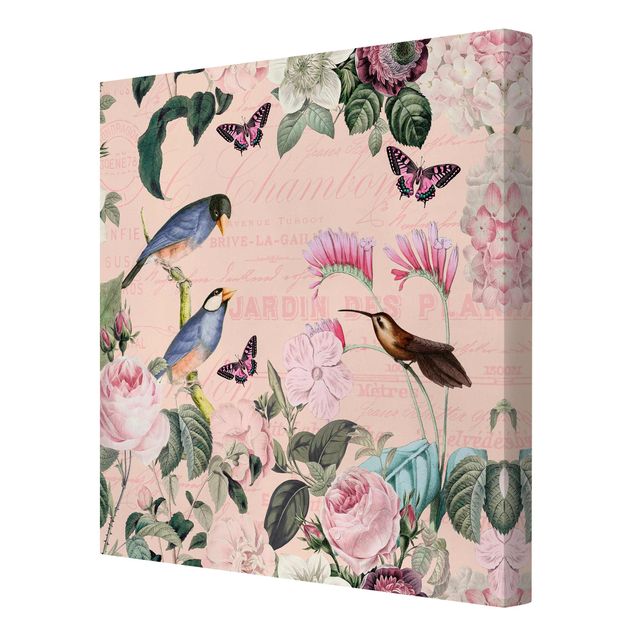 Canvas art Vintage Collage - Roses And Birds