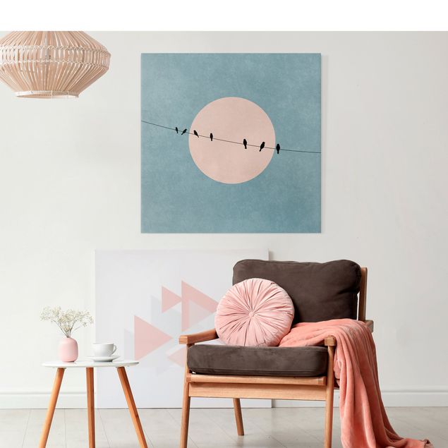 Landscape wall art Birds In Front Of Pink Sun I