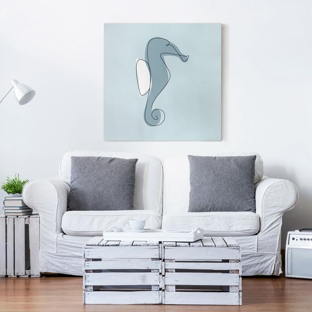 Canvas prints fishes Seahorse Line Art