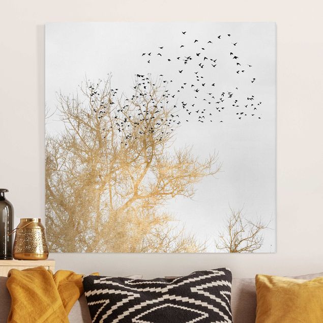 Kitchen Flock Of Birds In Front Of Golden Tree