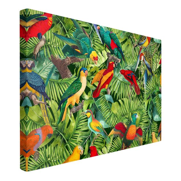 Canvas art Colourful Collage - Parrots In The Jungle