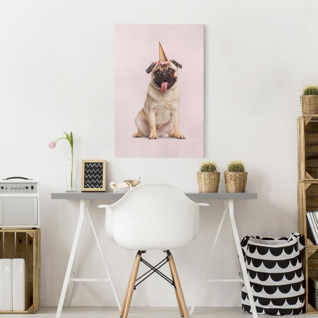 Dog canvas art Mops With Ice Cream Cone