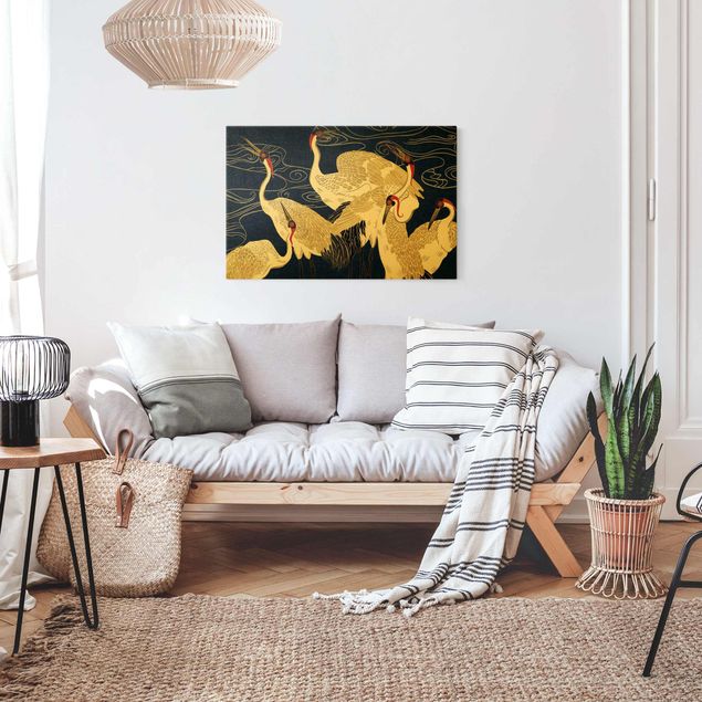 Animal wall art Crane With Golden Feathers II