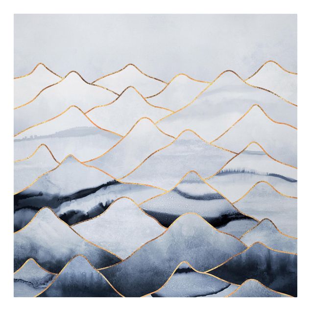 Mountain canvas art Watercolour Mountains White Gold