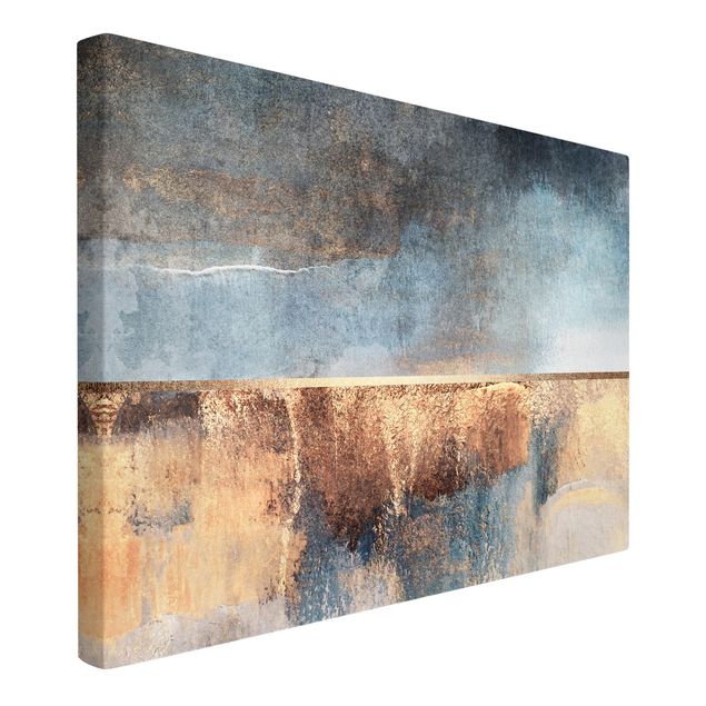 Abstract canvas wall art Abstract Lakeshore In Gold