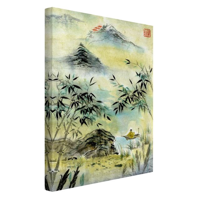 Trees on canvas Japanese Watercolour Drawing Bamboo Forest