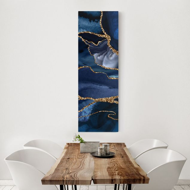 Canvas art prints Golden Glitter Waves Blue Backdrop